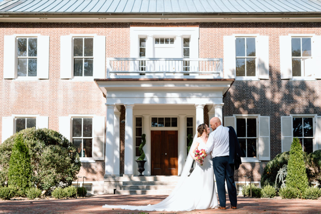 Emotional first look between bride and groom at Lexington wedding venue