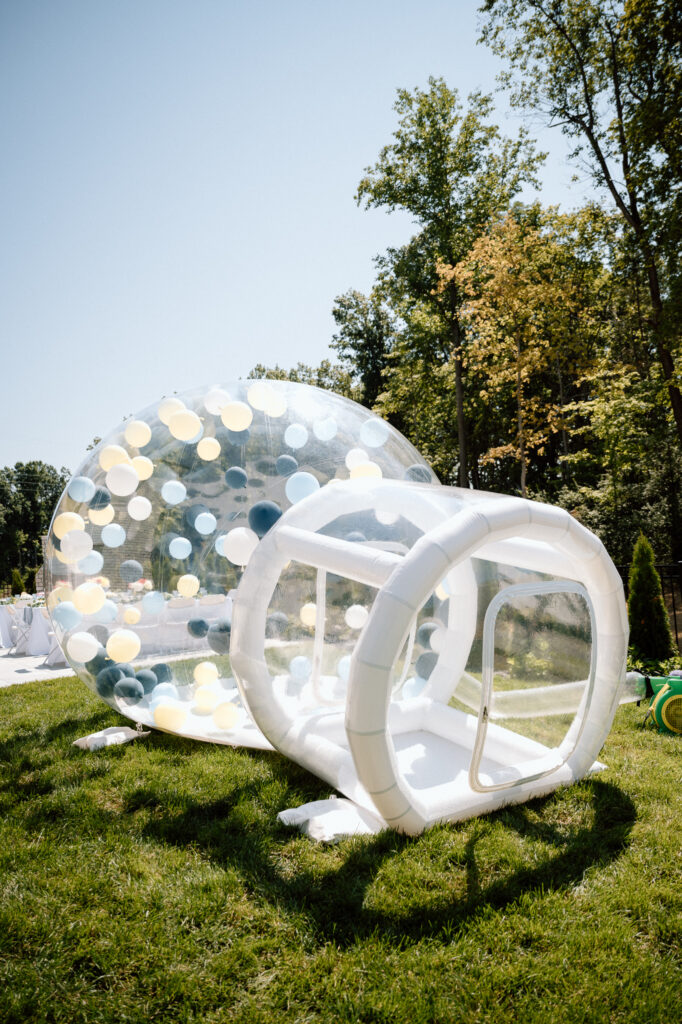 Lemon-themed first birthday party setup with soft blues and white in Louisville KY
