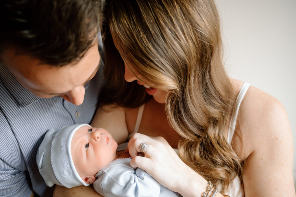 fresh 48 newborn portraits in Louisville baby boy in hospital bassinet